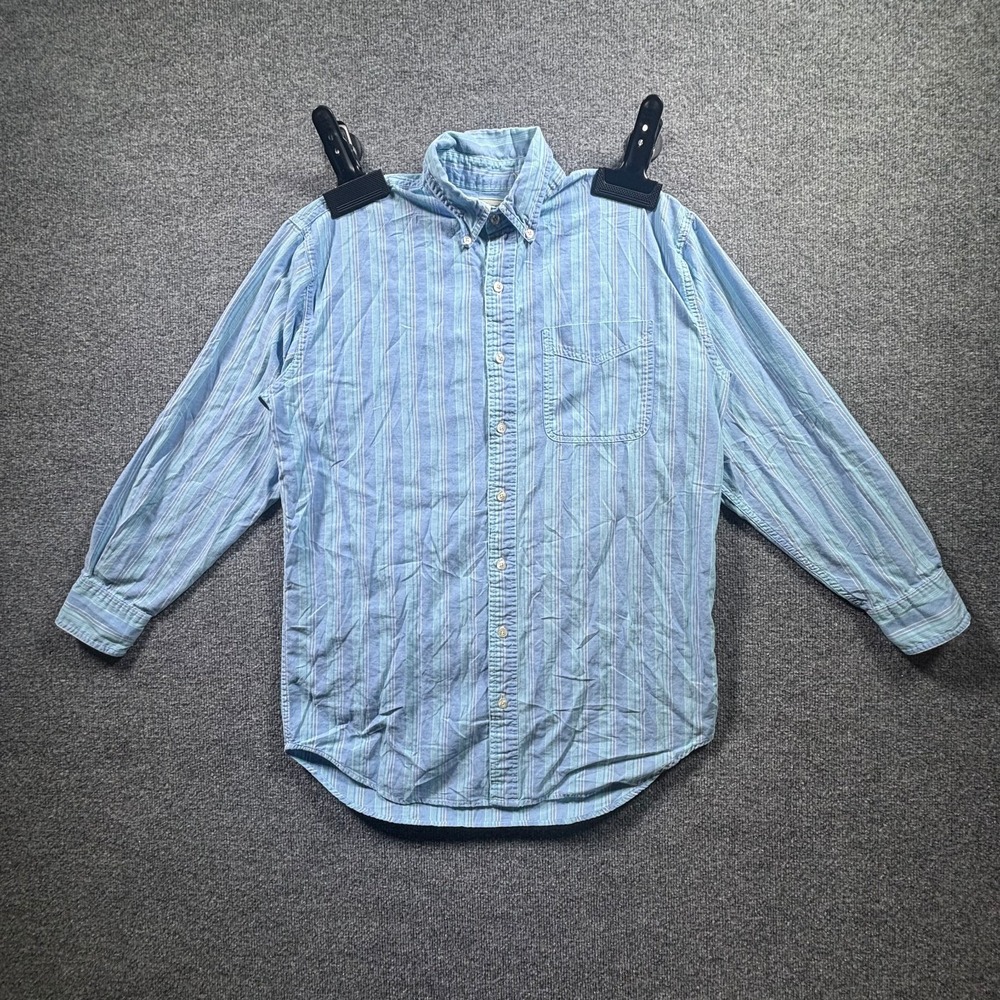 L.L. Bean Shirt Men's Medium Tall Light Blue Striped Cotton Button Down Casual